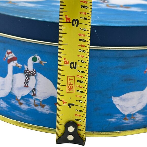 Winter Goose Cookie Tins Round Blue Holiday Geese On Ice Set of 2 Nesting - Picture 13 of 13